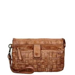 Bear Design Cow Lavato Woven Clutch Cognac